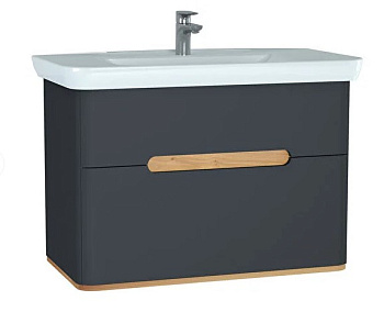 Шкаф Sento 100 с раковиной (2 ящика, LED подсветка) матовый антрацит 60838